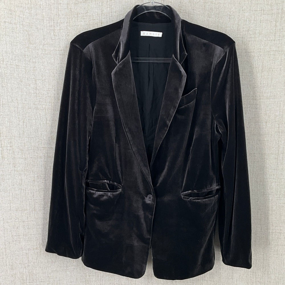 Dark Academia Blazer Women L Black Velvet Minimalist Luxury Preppy Goth Evening